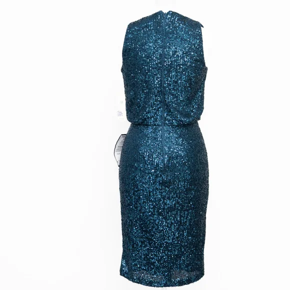 Eliza J Sequin Cowl Neck Sheath‎ Dress in Teal – NWT Size 2 - Picture 3 of 12